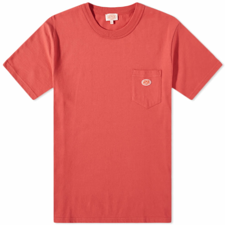 Photo: Armor-Lux Men's Organic Logo Pocket T-Shirt in Cranberry