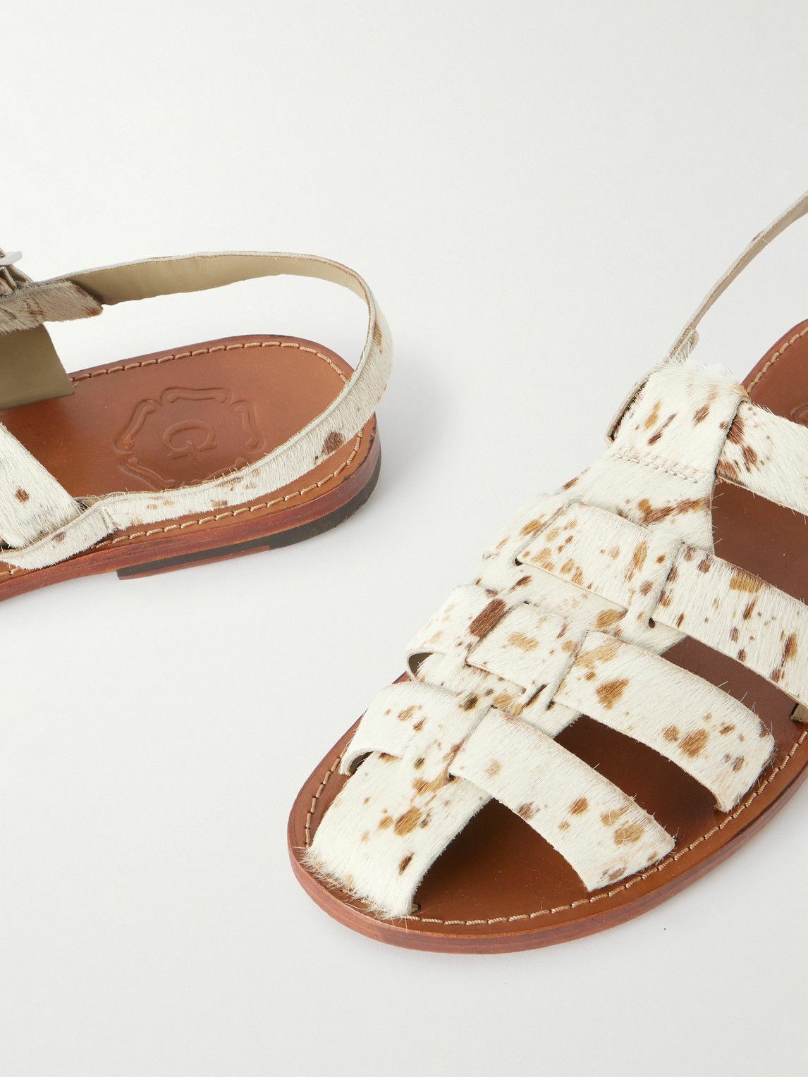 Grenson - Quincy Cow-Print Calf Hair Fisherman Sandals - White