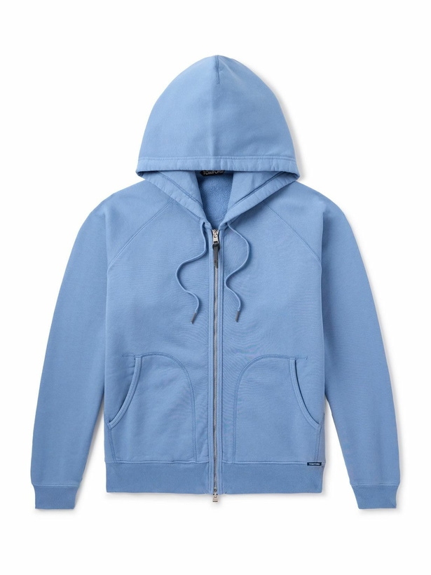 Photo: TOM FORD - Slim-Fit Cotton-Jersey Zip-Up Hoodie - Blue
