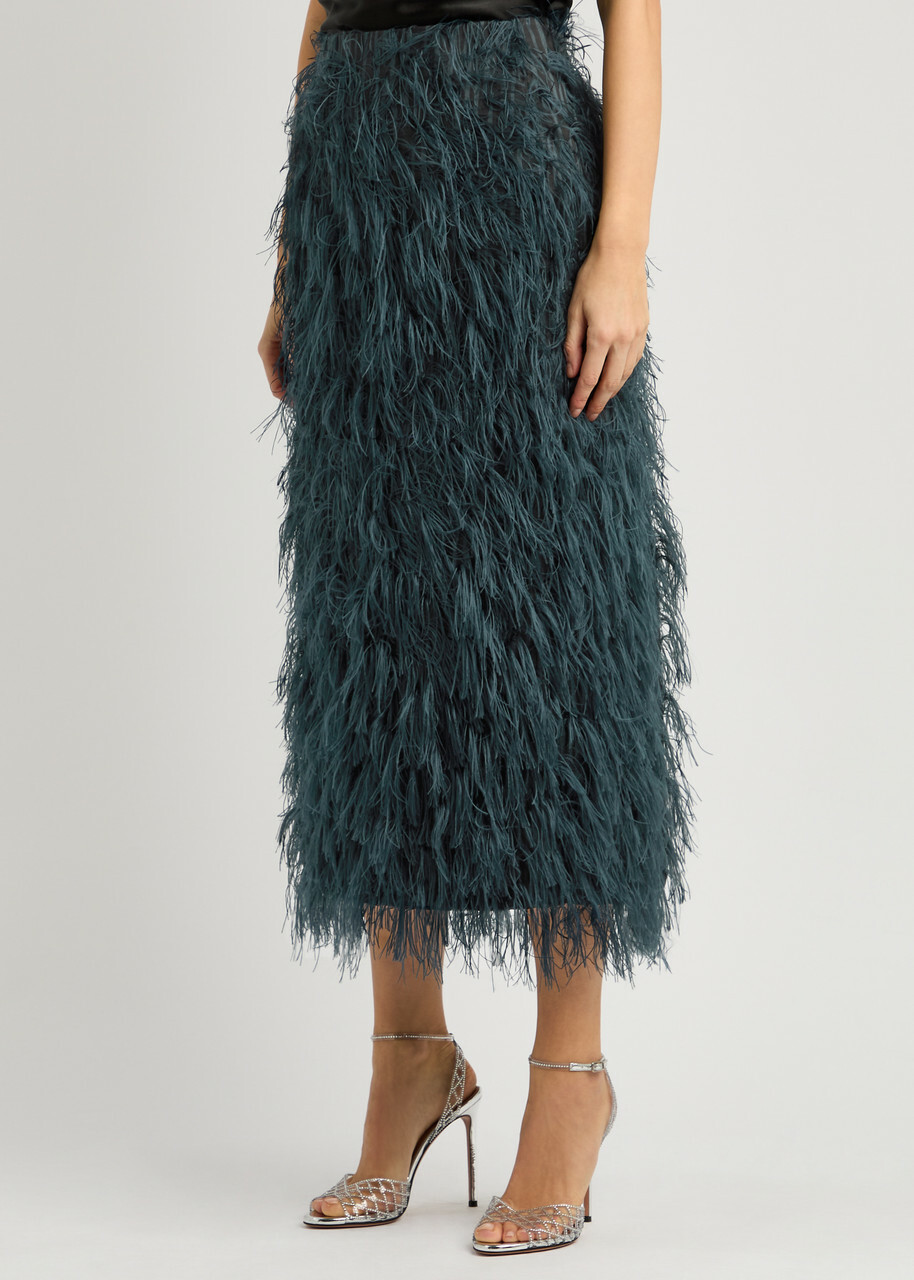Roksanda Arion Fringed Woven Midi Pencil Skirt Navy