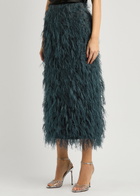 Roksanda Arion Fringed Woven Midi Pencil Skirt Navy