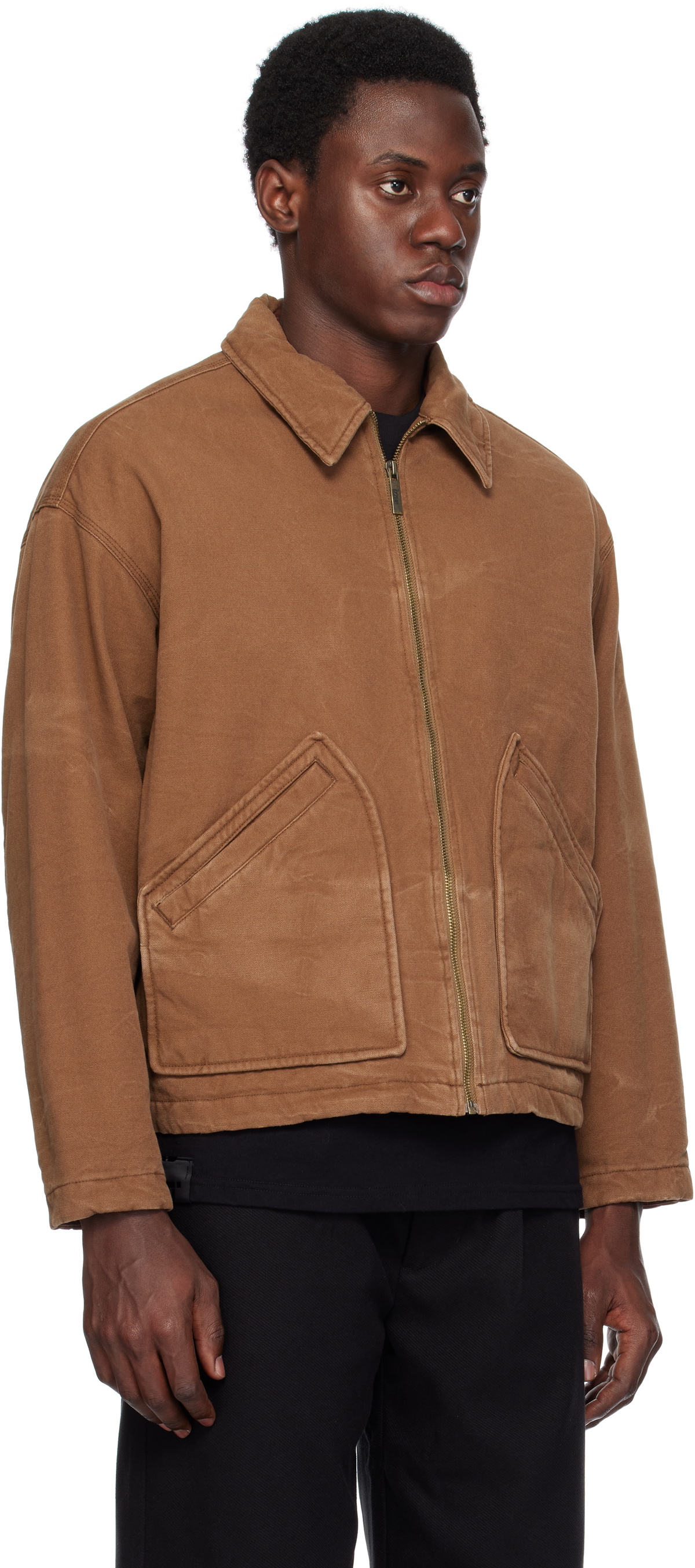 Izzue Brown Washed Zip-Up Jacket