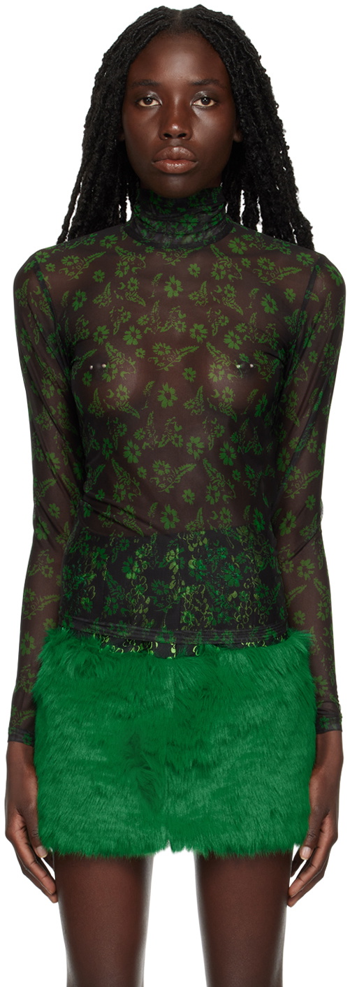SHUTING QIU Green & Black Floral Turtleneck
