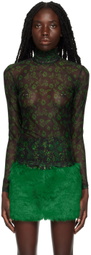 SHUTING QIU Green & Black Floral Turtleneck