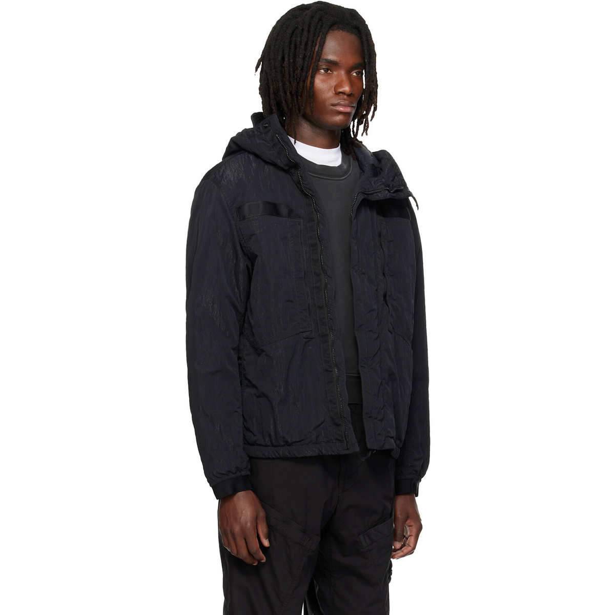 Stone Island Black Q100007 Warp Rib Nylon-TC Jacket