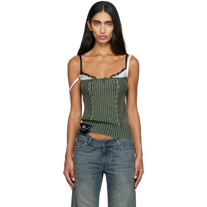 Photo: Balenciaga Green Patched Cotton Hybrid Cable Knit Tank Top