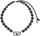 Valentino Garavani Gunmetal VLogo Necklace