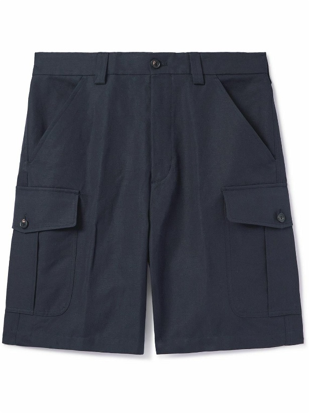 Photo: Loro Piana - Bizen Wide-Leg Cotton and Linen-Blend Canvas Cargo Shorts - Blue