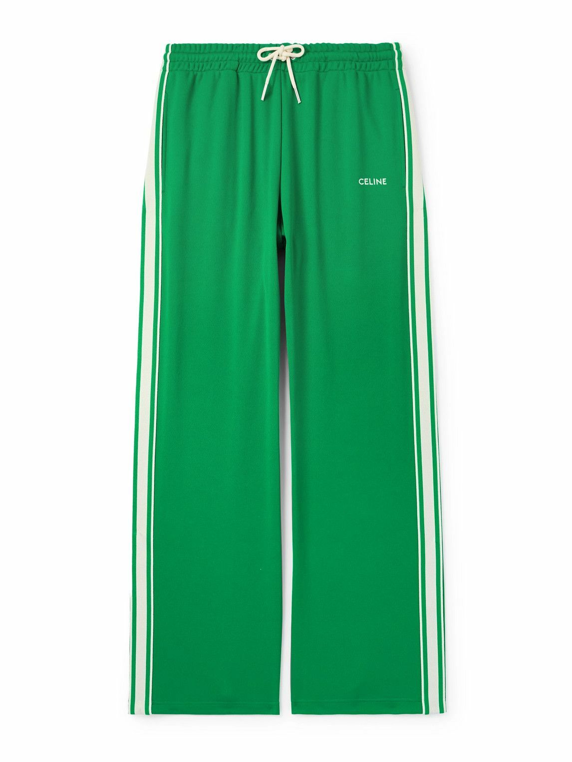CELINE - Straight-Leg Logo-Embroidered Striped Jersey Track Pants - Green