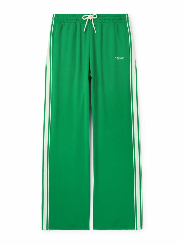Photo: CELINE - Straight-Leg Logo-Embroidered Striped Jersey Track Pants - Green