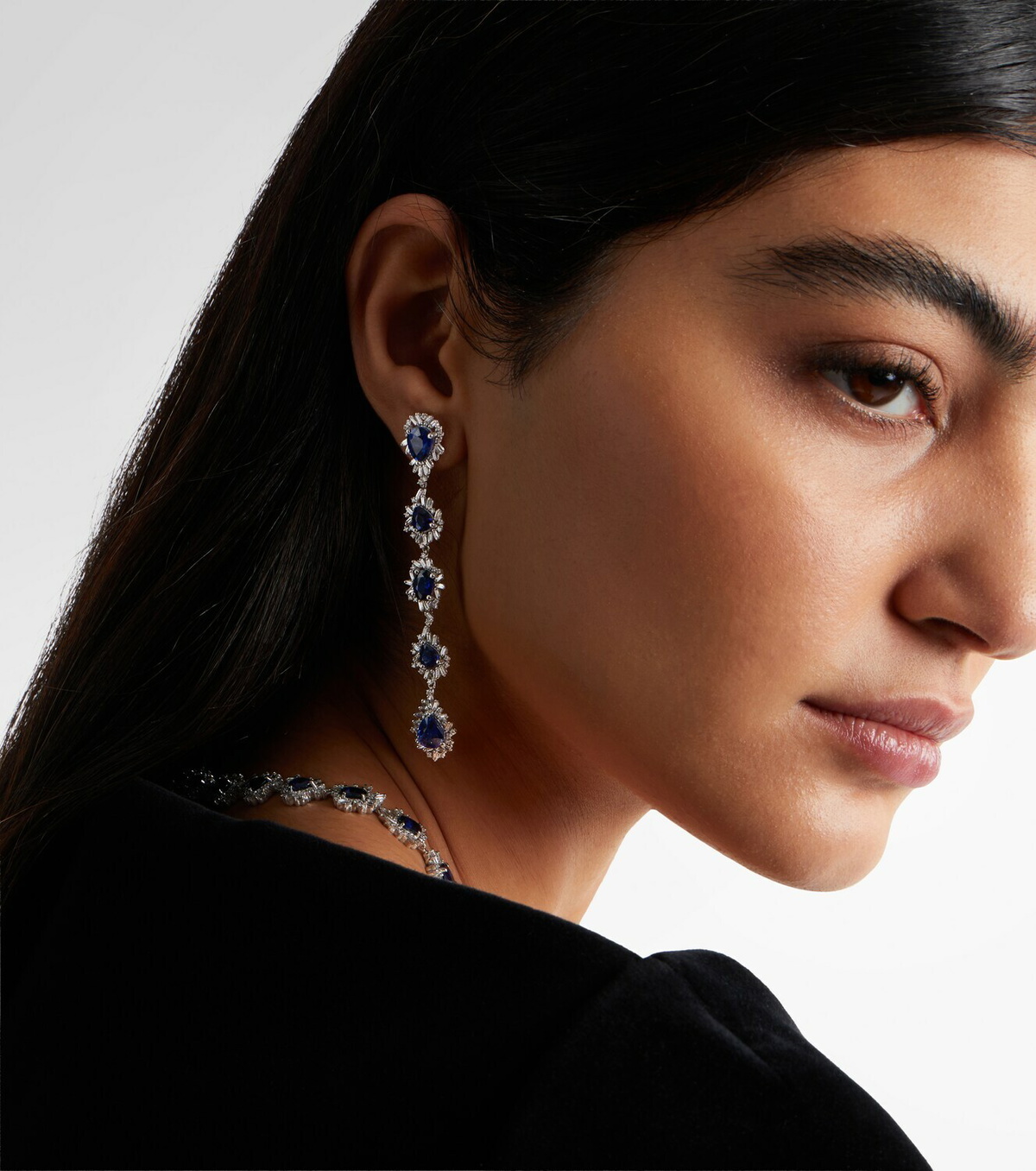 Suzanne Kalan 18kt white gold drop earrings with sapphires and diamonds