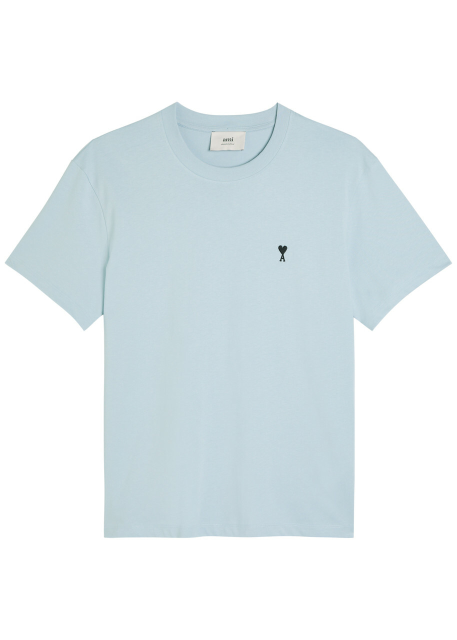 AMI PARIS - Logo-Embroidered Cotton-Jersey T-Shirt - Blue AMI