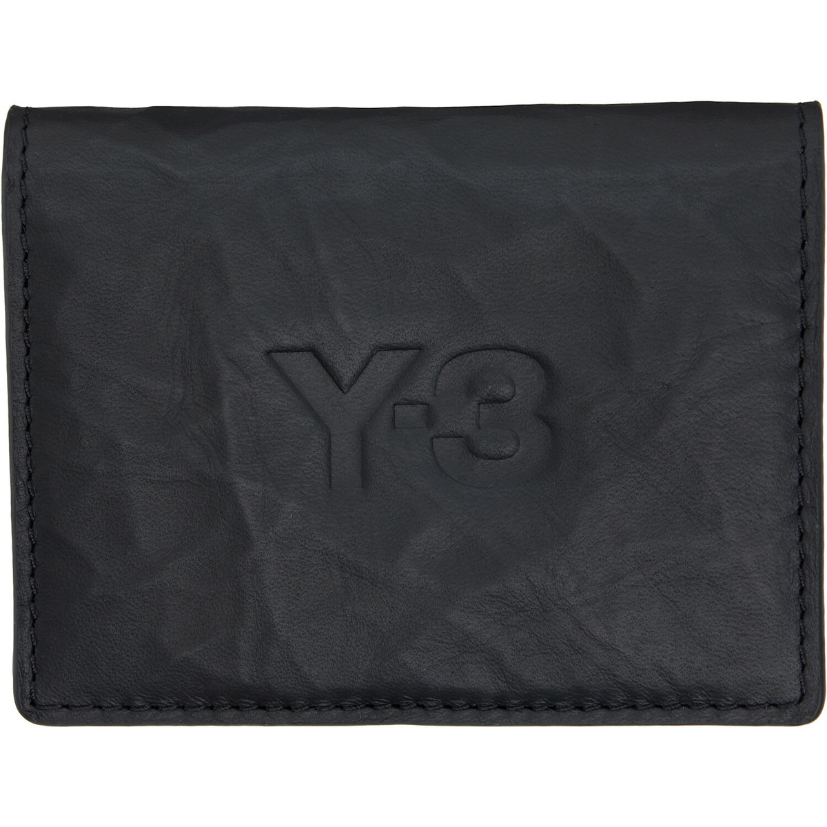 Y-3 Black Crinkled Leather Card Holder