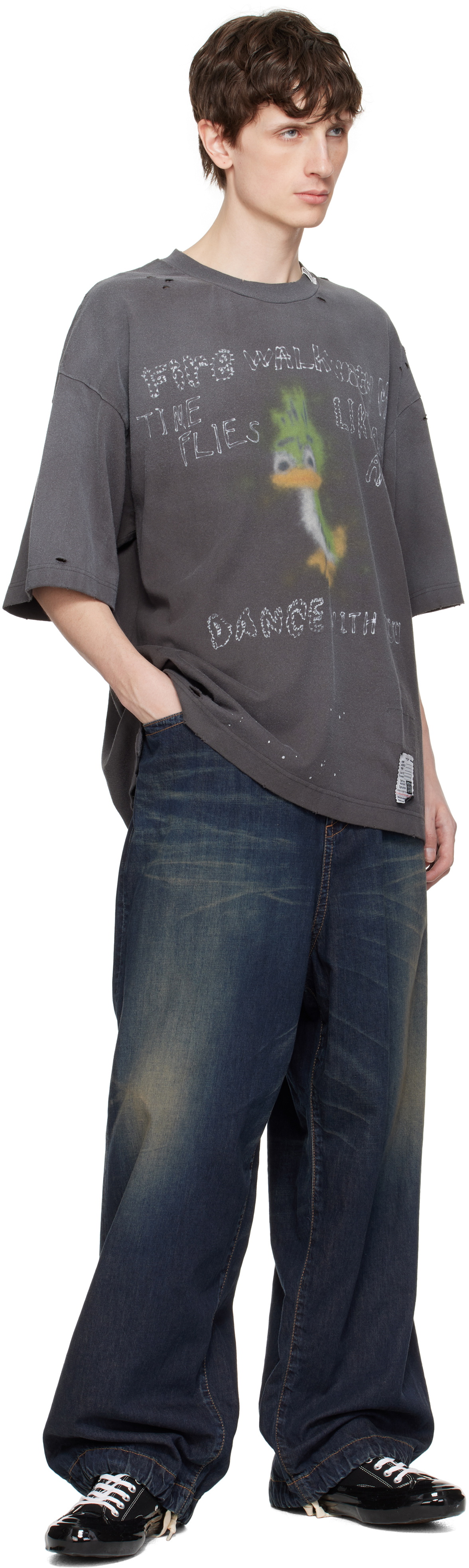 Maison MIHARA YASUHIRO Black Leon Print Distressed T-shirt