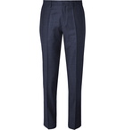 Hugo Boss - Navy Cropped Slim-Fit Checked Wool Trousers - Blue