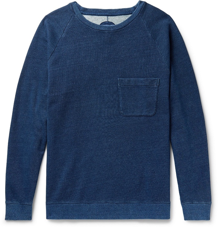 Photo: Blue Blue Japan - Indigo-Dyed Loopback Cotton-Jersey Sweatshirt - Blue