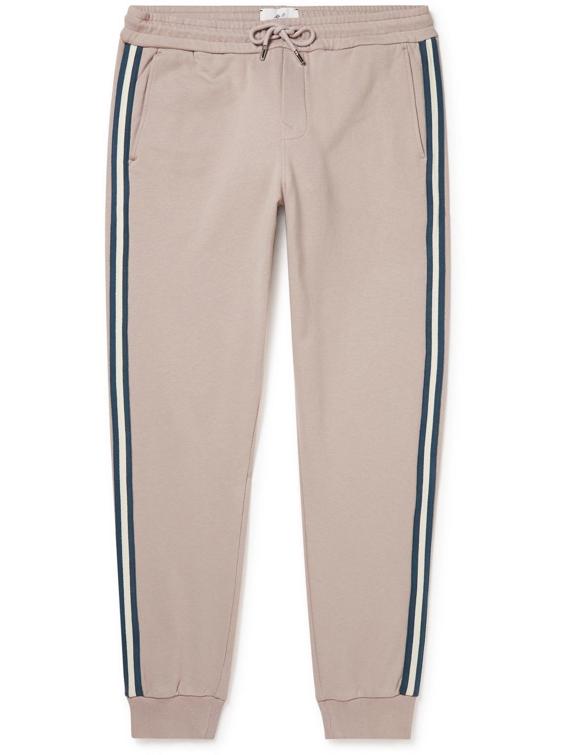Mr P. - Tapered Striped Organic Cotton-Jersey Sweatpants - Neutrals Mr P.