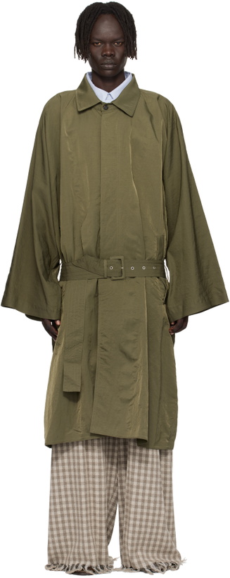 Photo: Hed Mayner Green Crinkled Trench Coat