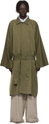 Hed Mayner Green Crinkled Trench Coat