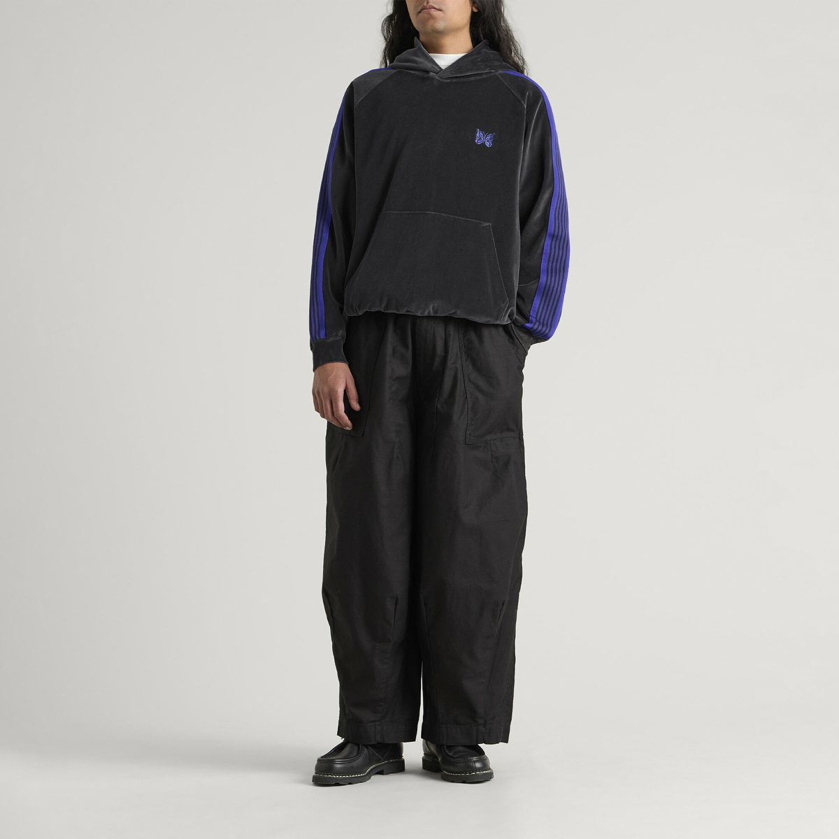 Needles Men's Velour Track Hoodie in Charcoal