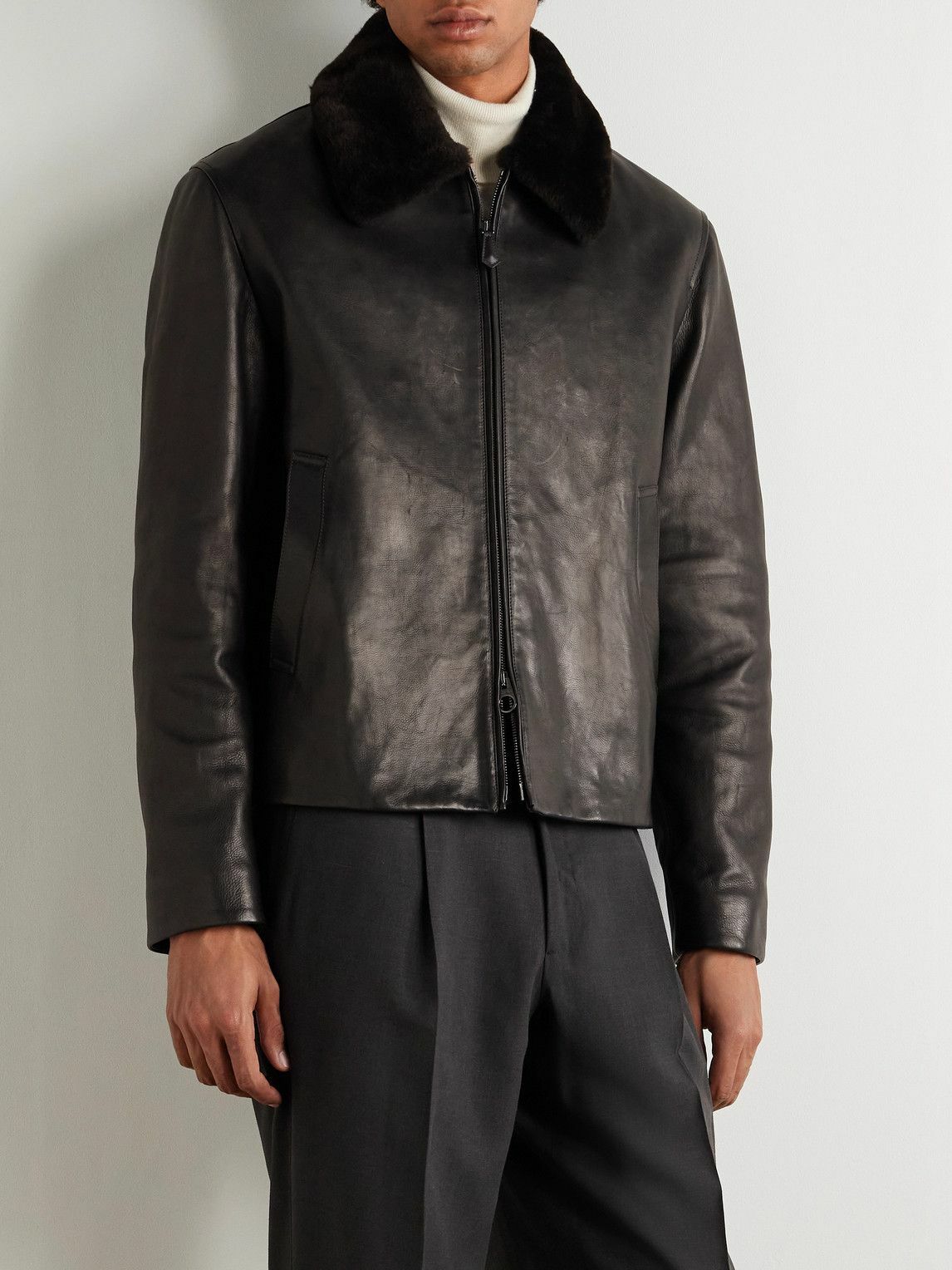 Loro Piana - Baydan Shearling-Trimmed Aviator Jacket - Brown