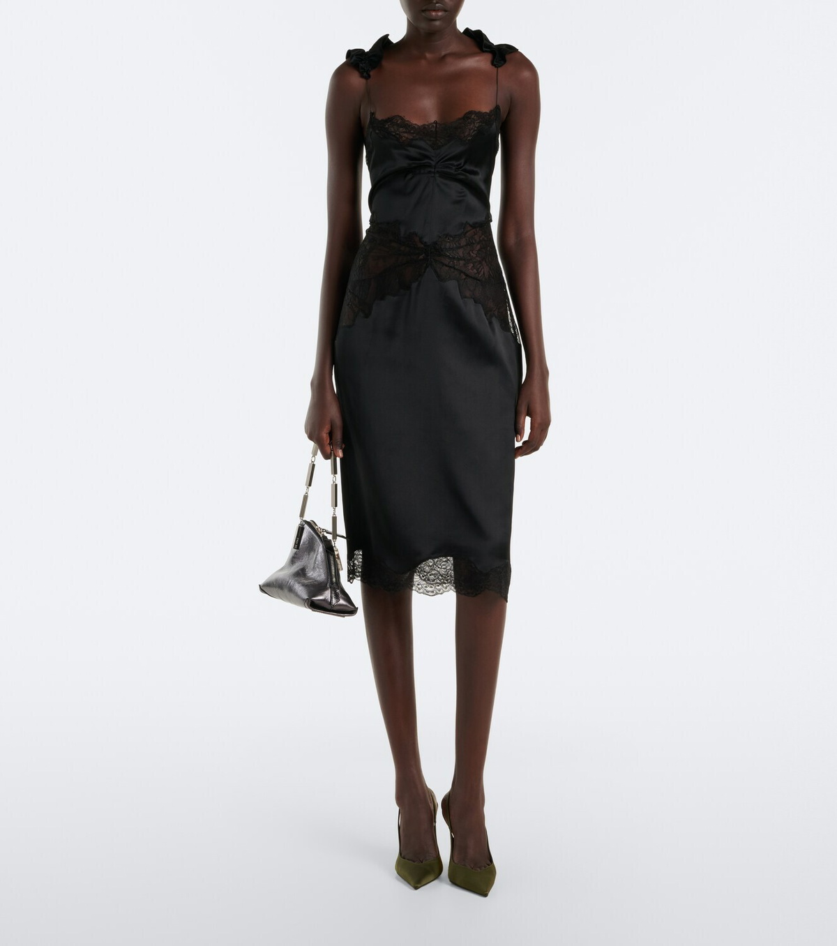 The Attico Lace-trimmed satin midi dress