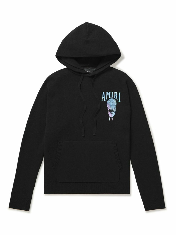 Photo: AMIRI - Crystal Ball Logo-Embroidered Intarsia Cashmere-Blend Hoodie - Black