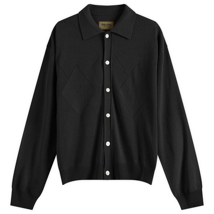 Photo: Uniform Bridge Men's Argyle Collar Cardigan in Black