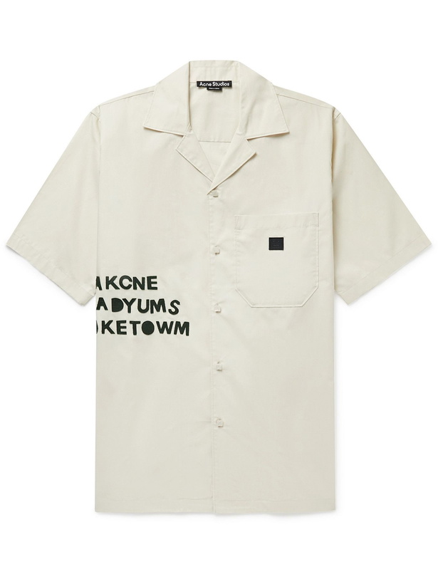 Photo: Acne Studios - Sana Camp-Collar Appliquéd Cotton Shirt - Neutrals