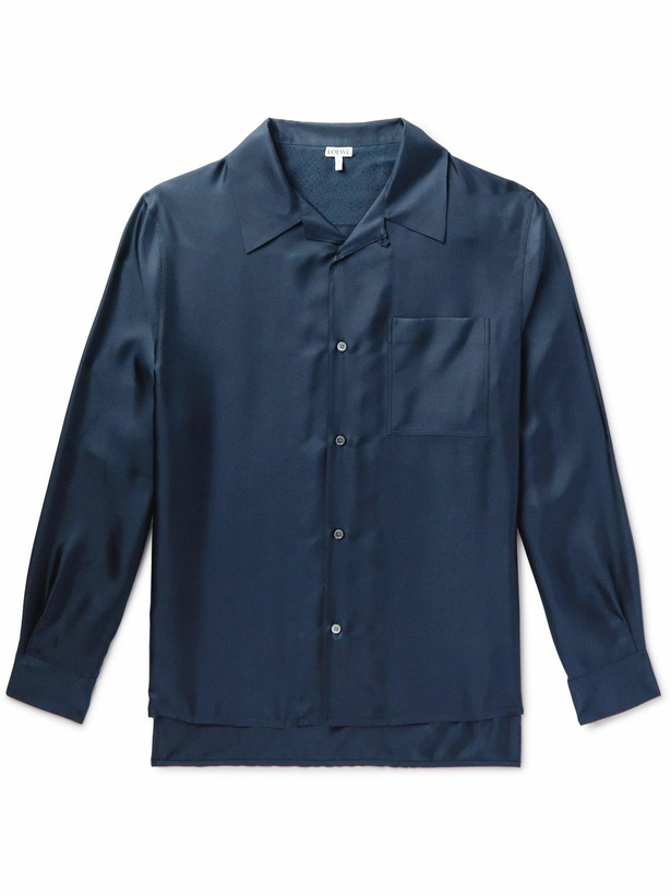 Photo: Loewe - Convertible-Collar Logo-Jacquard Silk Shirt - Blue