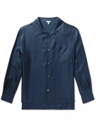 Loewe - Convertible-Collar Logo-Jacquard Silk Shirt - Blue