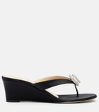 Mach & Mach Double Heart satin wedge thong sandals