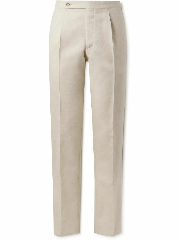 Photo: De Petrillo - Slim-Fit Pleated Wool-Twill Trousers - White