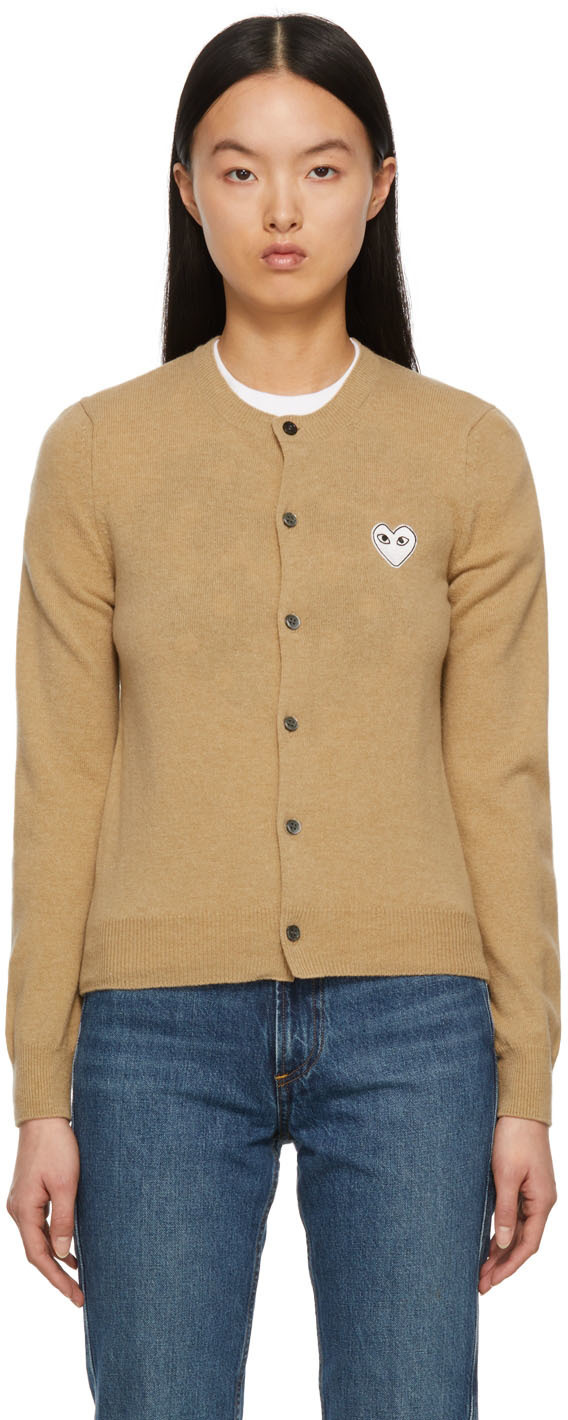 COMME des GARÇONS PLAY Tan Heart Patch Cardigan Comme des Garcons Play