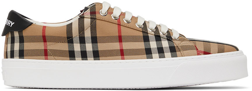Burberry Beige Rangleton Check Low Sneakers