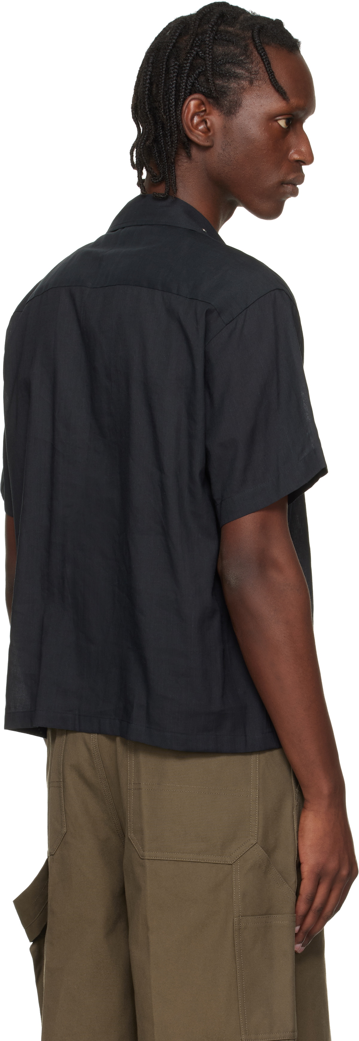 Toga Virilis Black Plain Weave Metal S/S Shirt