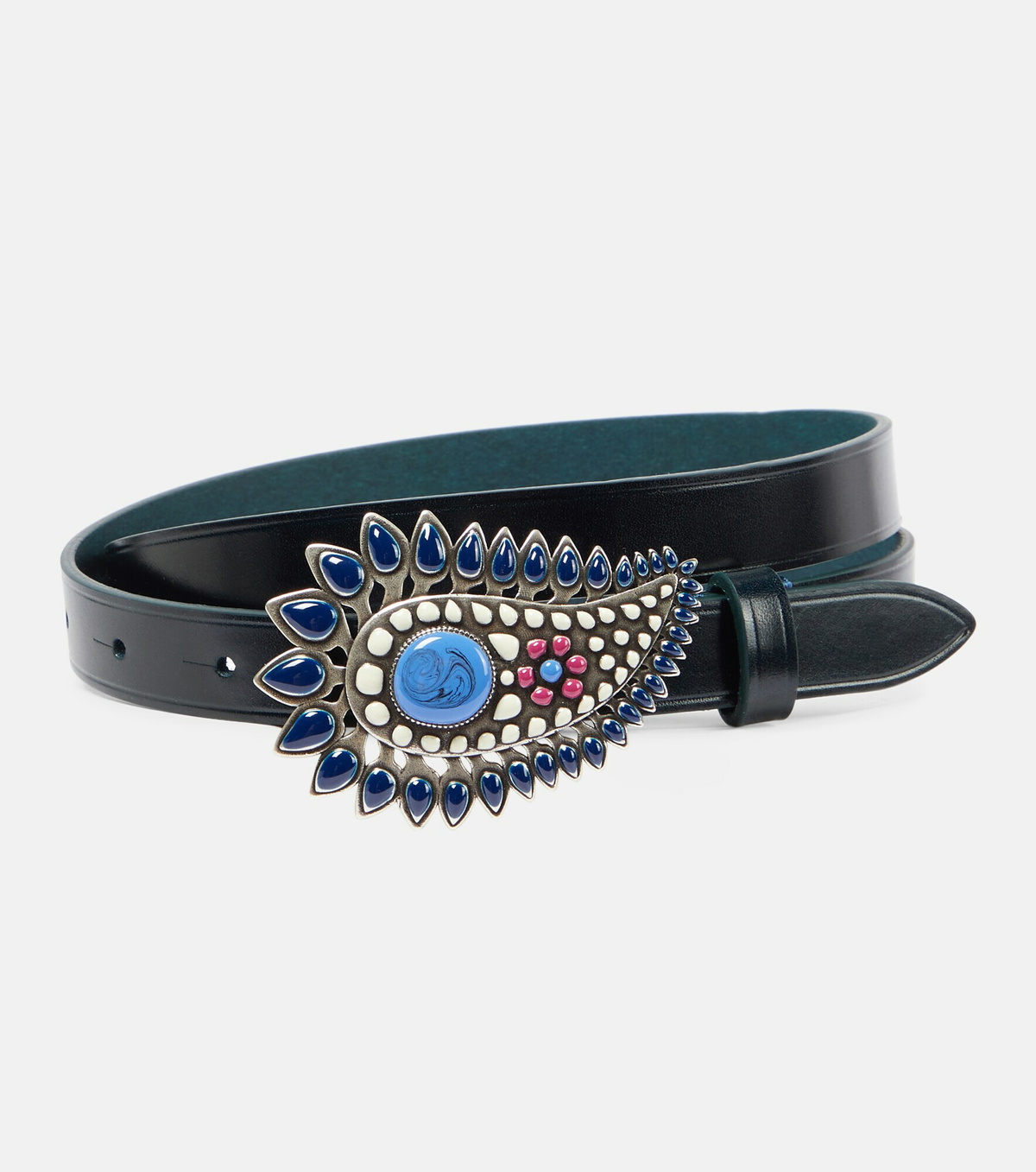 Isabel Marant Black Leather River Belt with Beaded Blue and Red Geometric Detail ETKI BELT Woman black and gold | ISABEL MARANT Official  main image 2