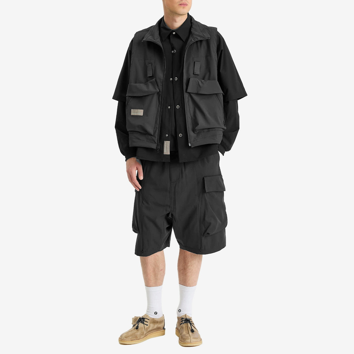 Poliquant Men's Deformed Cargo Pocket Jungle Shorts in Black