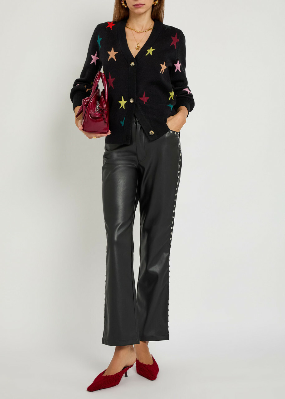 Never Fully Dressed Stud-embellished Faux Leather Trousers Black