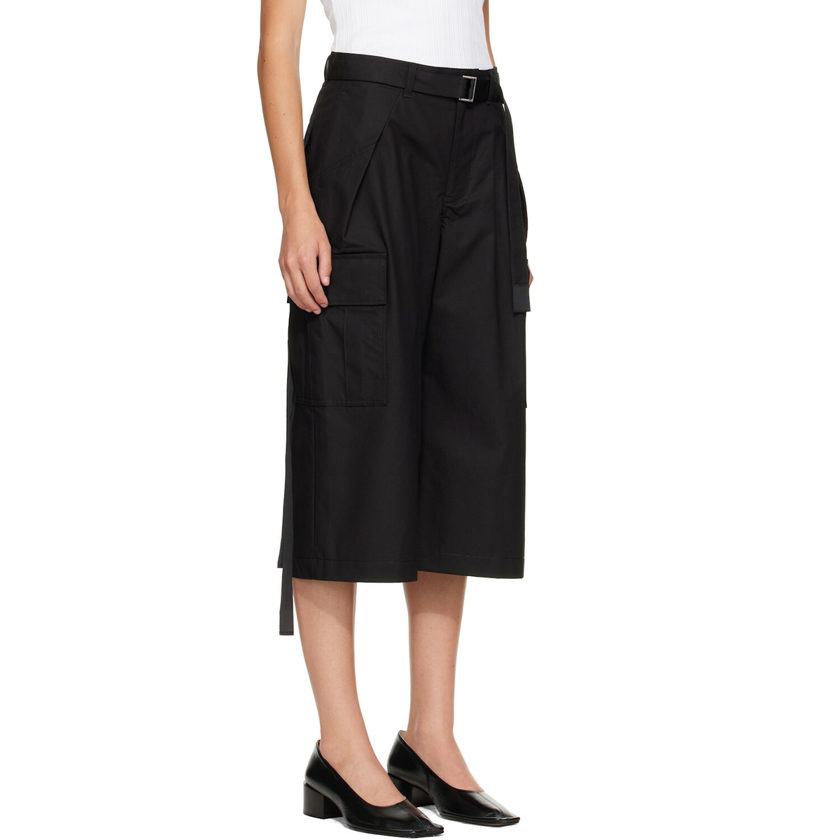 sacai Black Cotton Weather Cargo Shorts