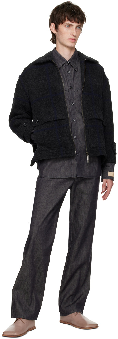 rito structure Gray & Navy Grid Jacket rito structure