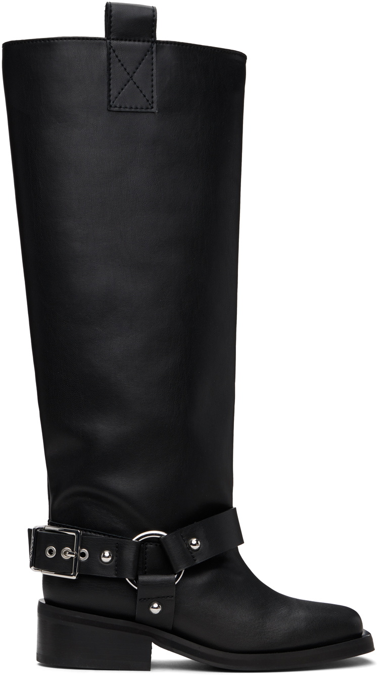 GANNI Black Under-Knee Biker Boots GANNI