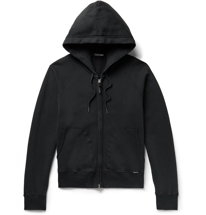Photo: TOM FORD - Garment-Dyed Fleece-Back Cotton-Jersey Zip-Up Hoodie - Black