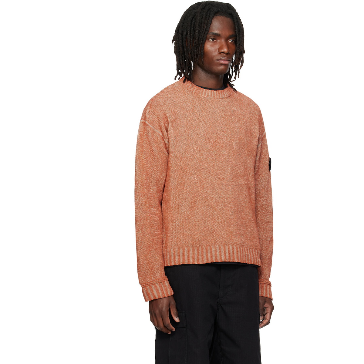 Stone Island Orange 5100016 Treated Cotton Chenille Sweater