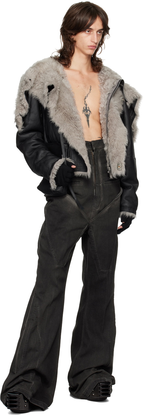 Rick Owens Black Porterville Cropped Alice Shearling Parka