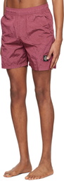 Stone Island Burgundy Garment-Dyed Swim Shorts