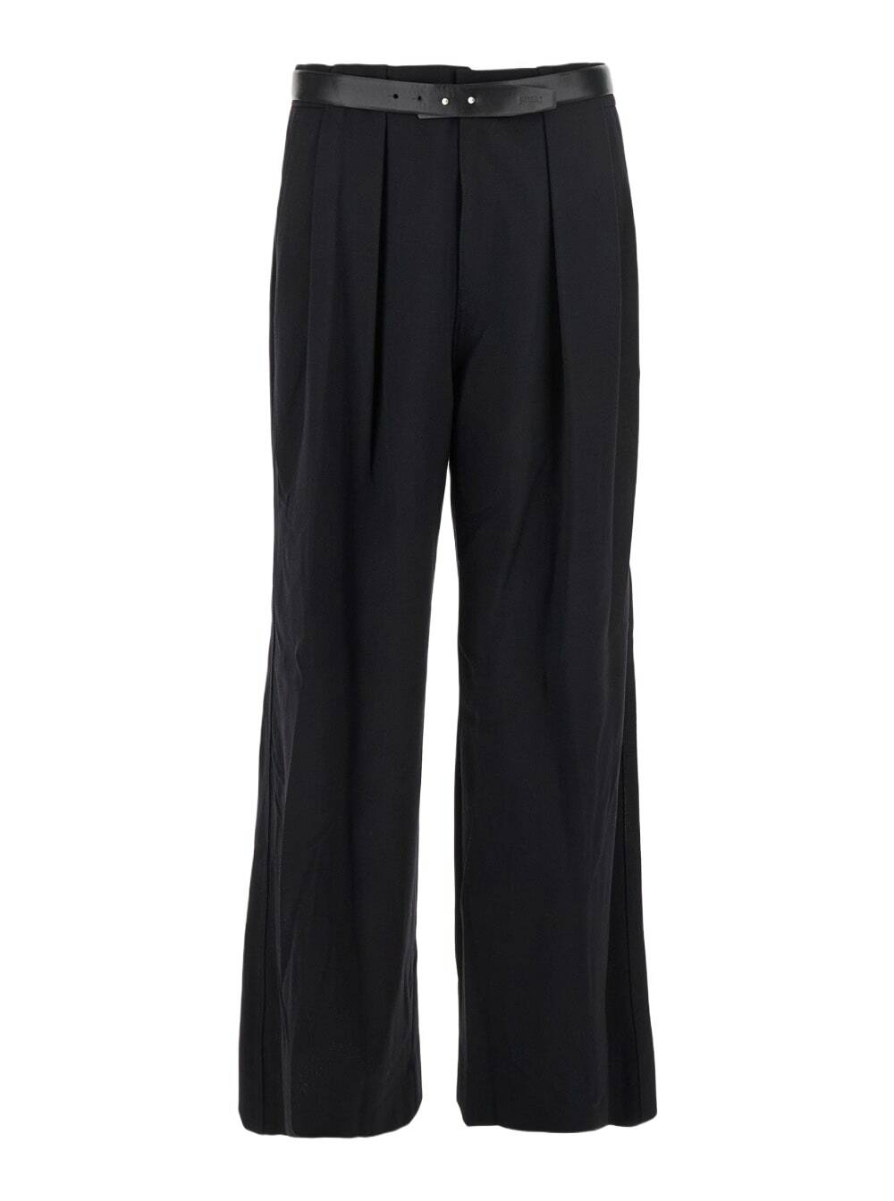 Juun.J Black Trousers With Built-in Belt And Pleated Design In Wool Blend Man