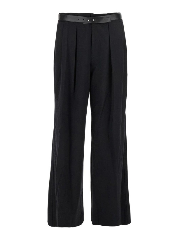 Photo: Juun.J Black Trousers With Built-in Belt And Pleated Design In Wool Blend Man