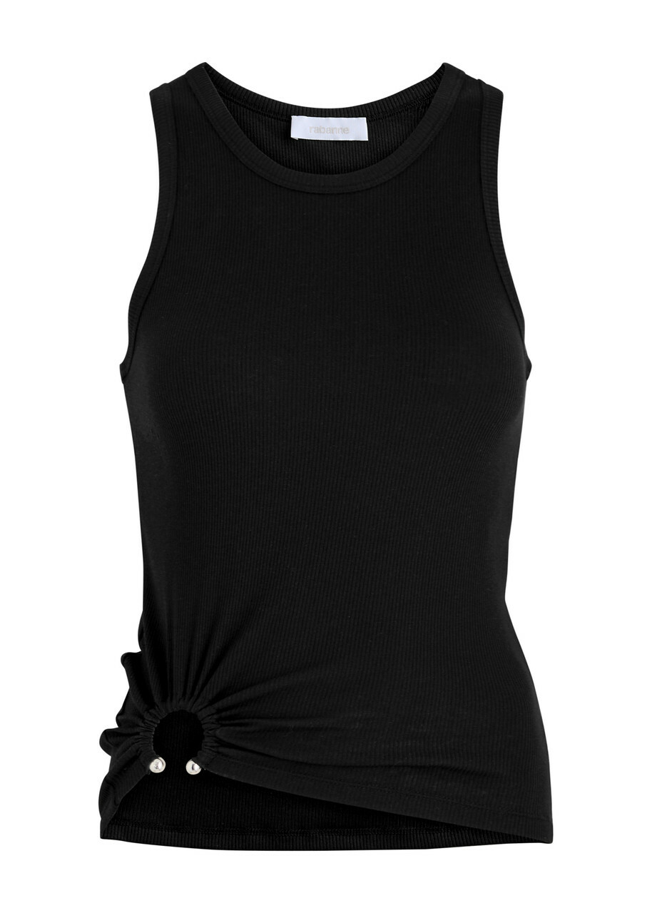 Rabanne Ruched Ribbed Stretch-cotton Tank Black