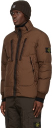 Stone Island Brown Down Garment-Dyed Crinkle Reps Jacket